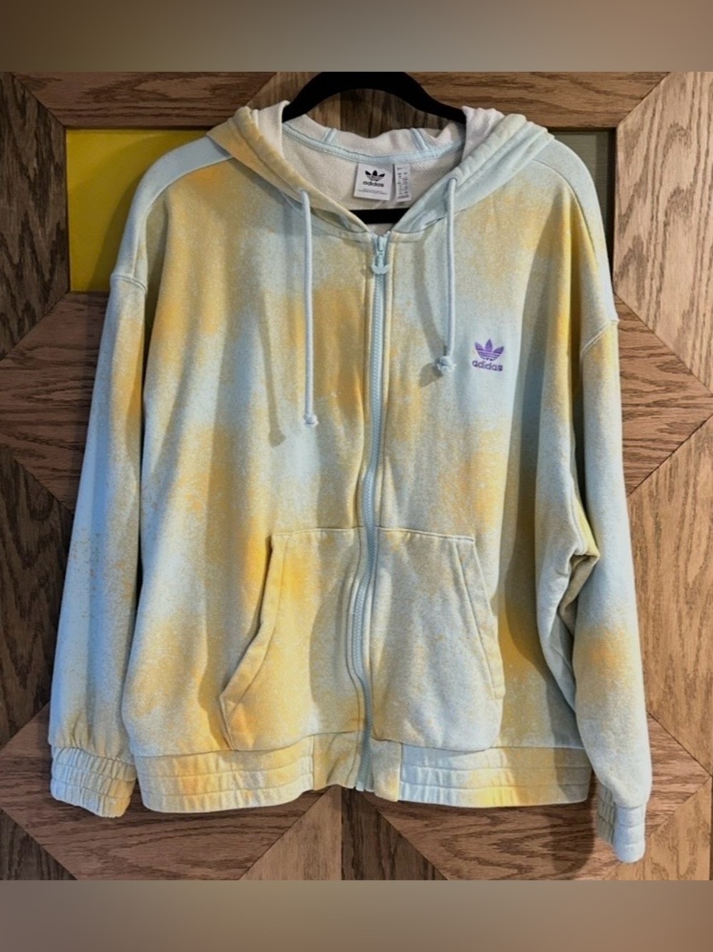 adidas Originals Allover Print Full Zip Hoodie Blue & Orange Sweatshirt Sz L - Picture 8 of 10